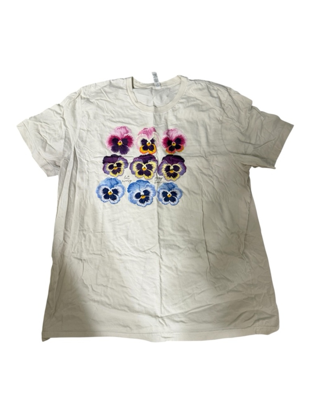 Cream Bi Pride Tee with Multicolor Pansy Flowers